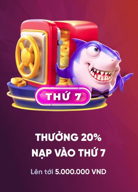 Khuyến mãi Ricwin thưởng 20% khi nạp tiền vào thứ 7 hàng tuần